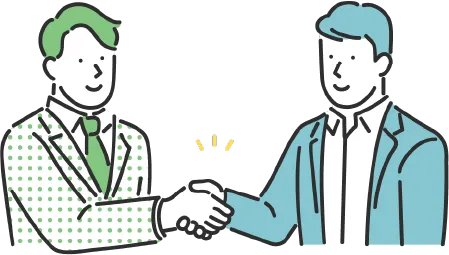 復旧・復興に向けた再建サポートを行う握手のイラスト