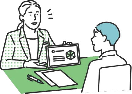 専門家と連携して申請支援を行う面談のイラスト